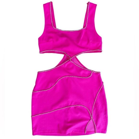 SHEIN BAE Cut Out Rhinestone Trim Split Hem Bodycon Dress Size 2 - Picture 3 of 13